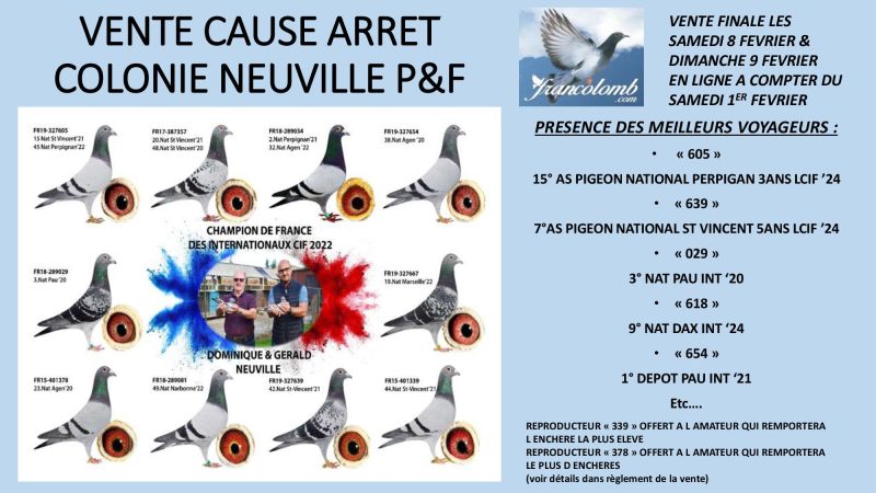 VENTE CAUSE ARRET COLONIE NEUVILLE P&F